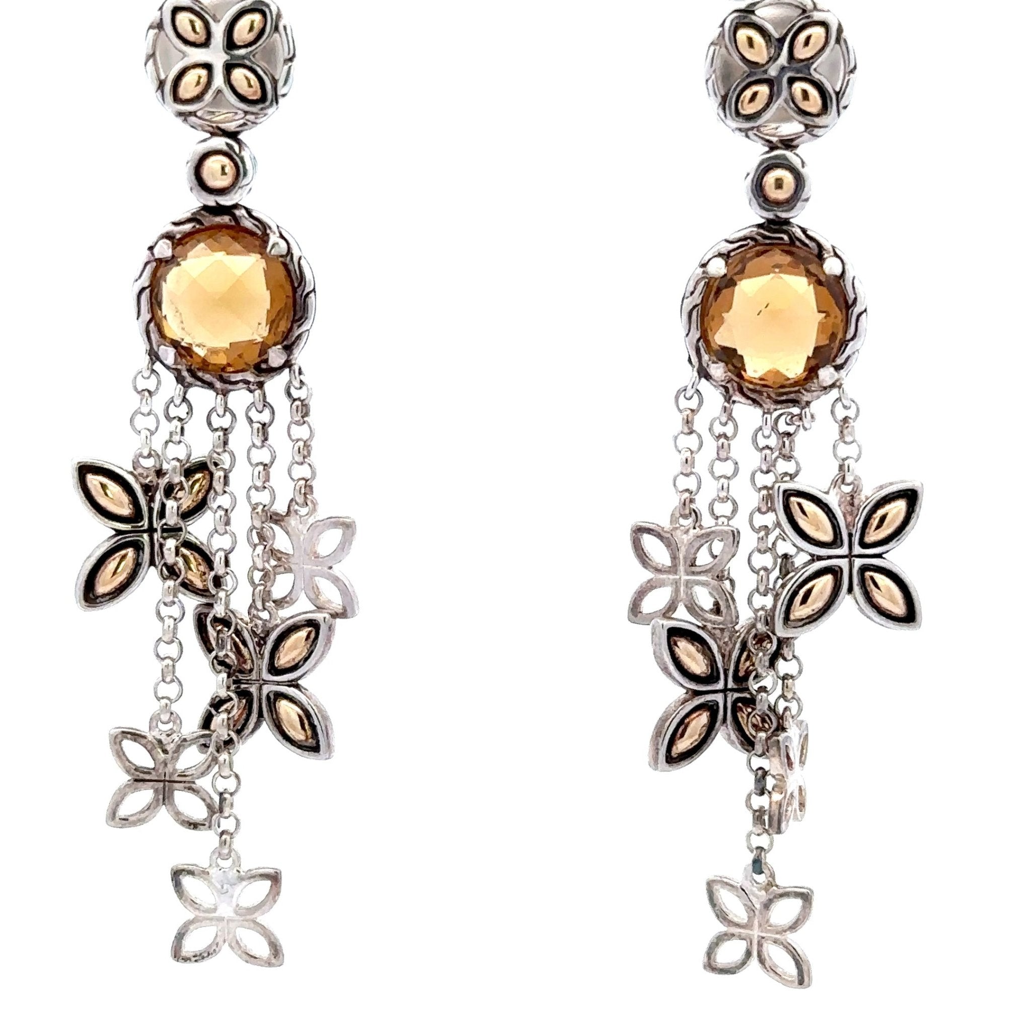 John Hardy Earrings Citrine Batu Kawung Dangle Drop 18k Gold Sterling Silver - Chapel Hills Jewelry